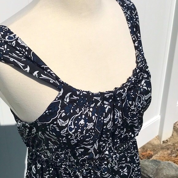 Max Edition Black/White/Blue Empire Waist Sleeveless Floral Print Top Size Med - Picture 4 of 13
